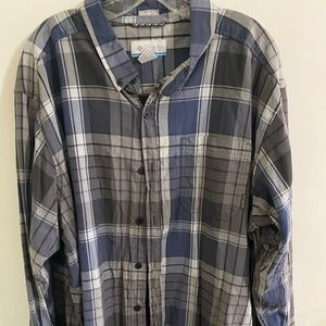 COLUMBIA regular fit 2X button down long sleeve mens shirt 2XL Blue Gray White